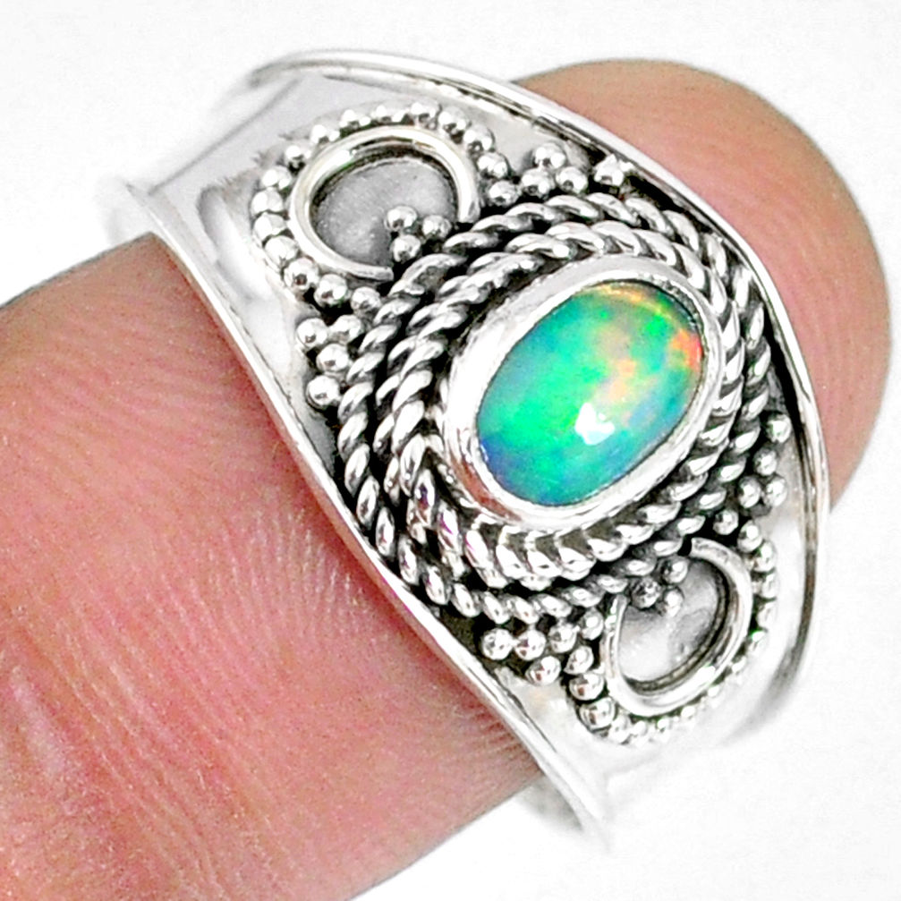 1.47cts natural multi color ethiopian opal silver solitaire ring size 9 r59029