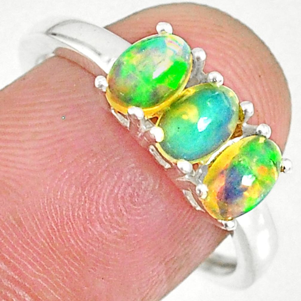 2.73cts natural multi color ethiopian opal sterling silver ring size 8 r83973
