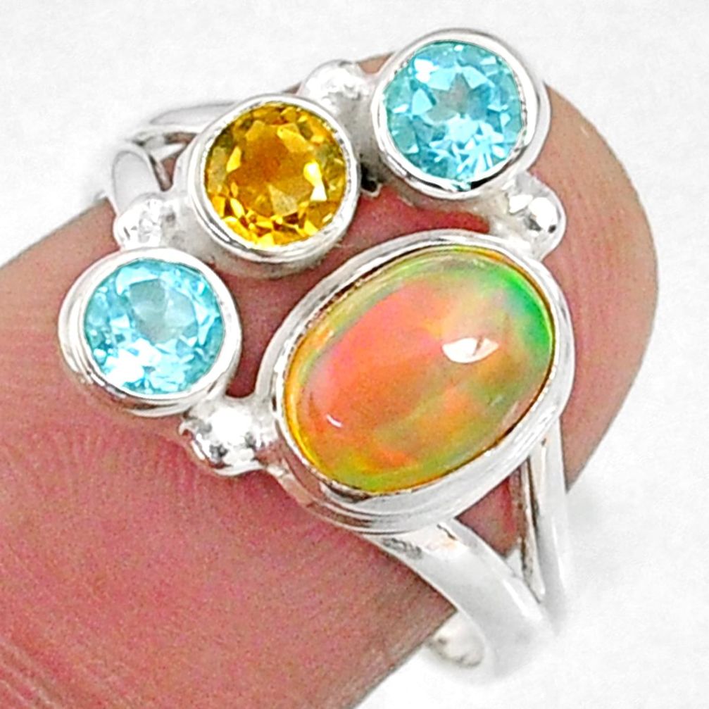 4.17cts natural multi color ethiopian opal topaz 925 silver ring size 7 r65576