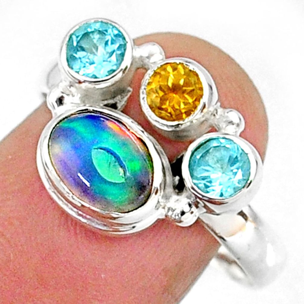 3.65cts natural multi color ethiopian opal topaz 925 silver ring size 9 r65563