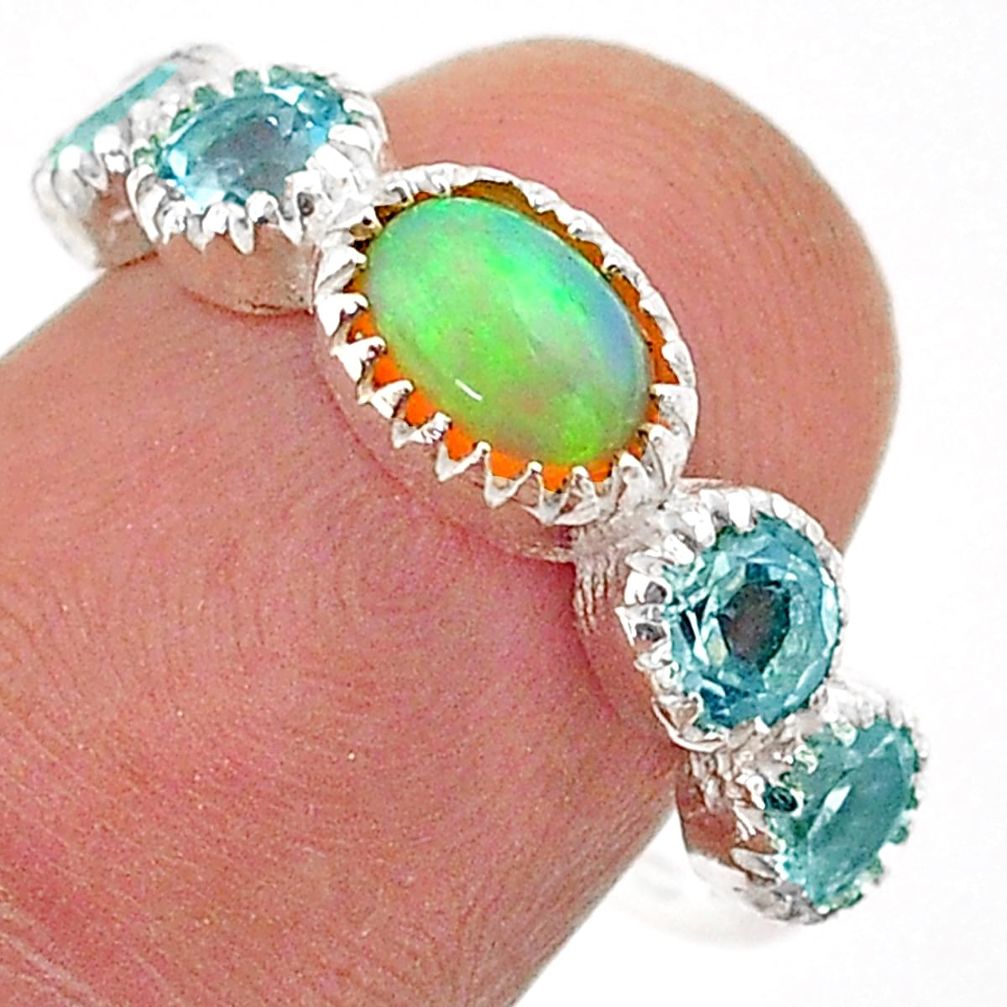 3.98cts natural multi color ethiopian opal topaz 925 silver ring size 7.5 t67447