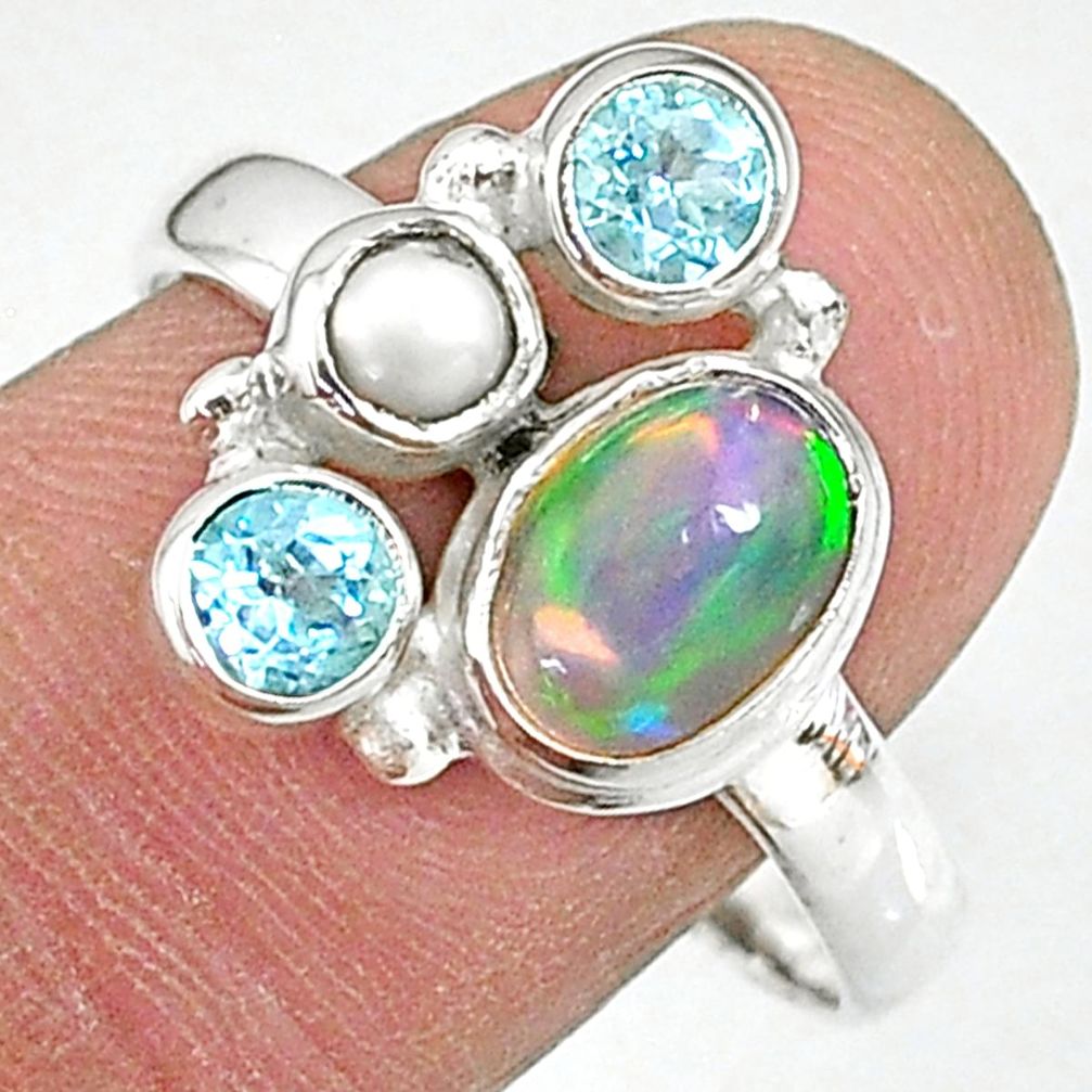 4.03cts natural multi color ethiopian opal topaz 925 silver ring size 9.5 t8846