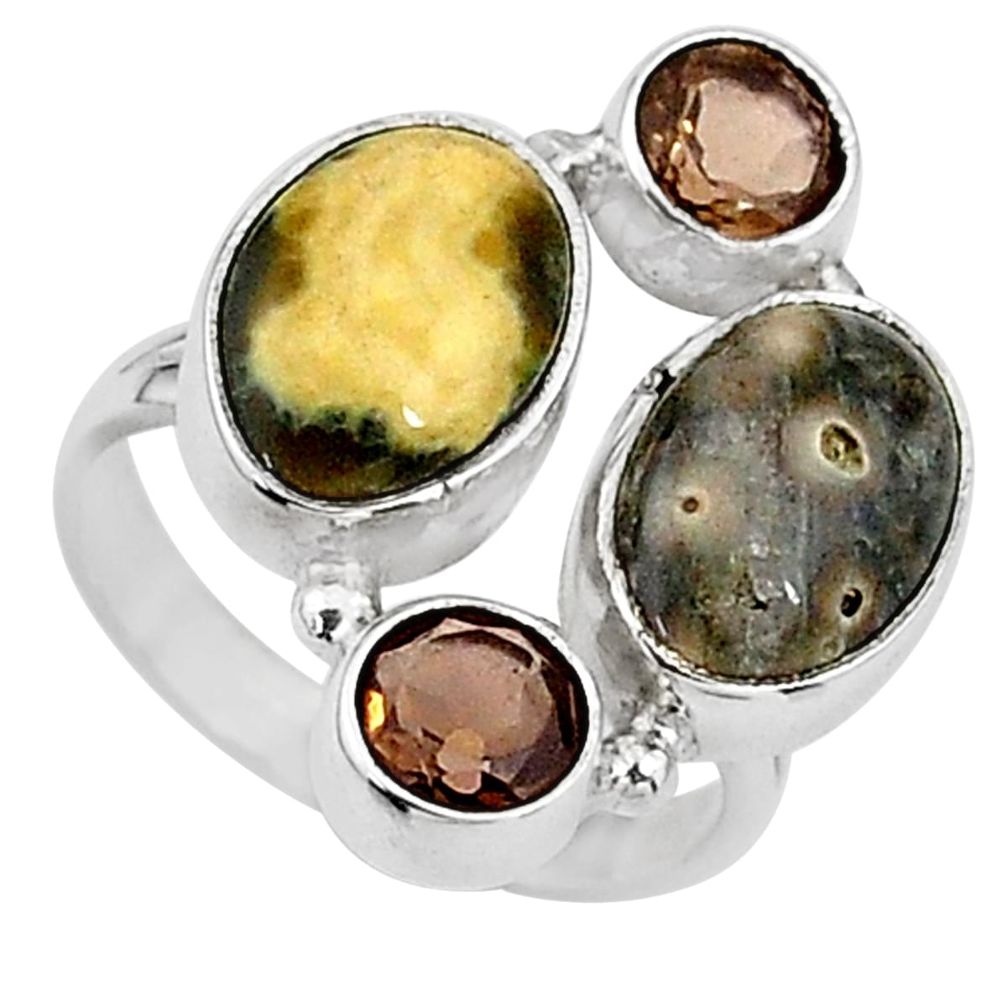 13.71cts natural multi color ocean sea jasper 925 silver ring size 8.5 t16056