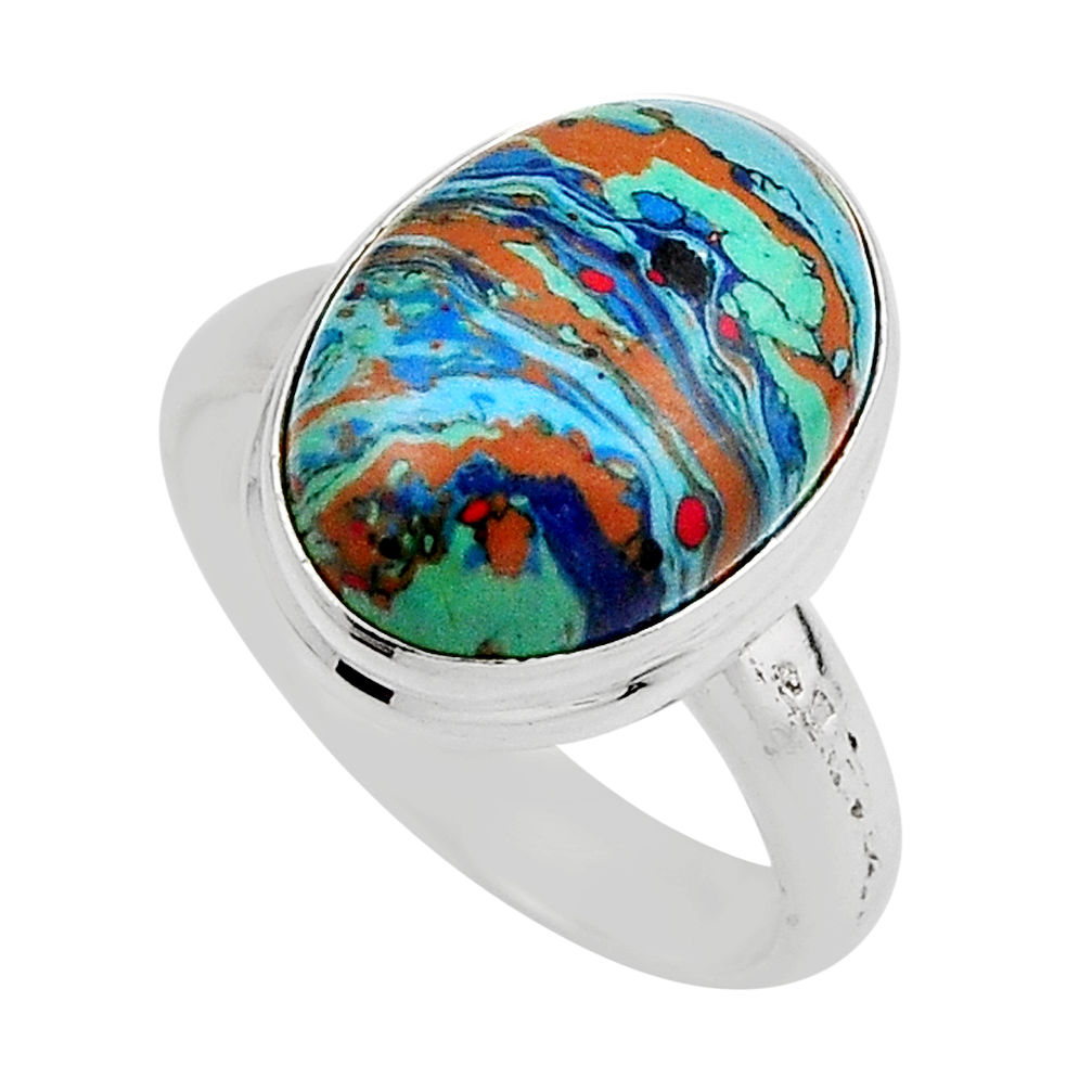 6.98cts natural multi color rainbow calsilica 925 silver ring size 6.5 y87287