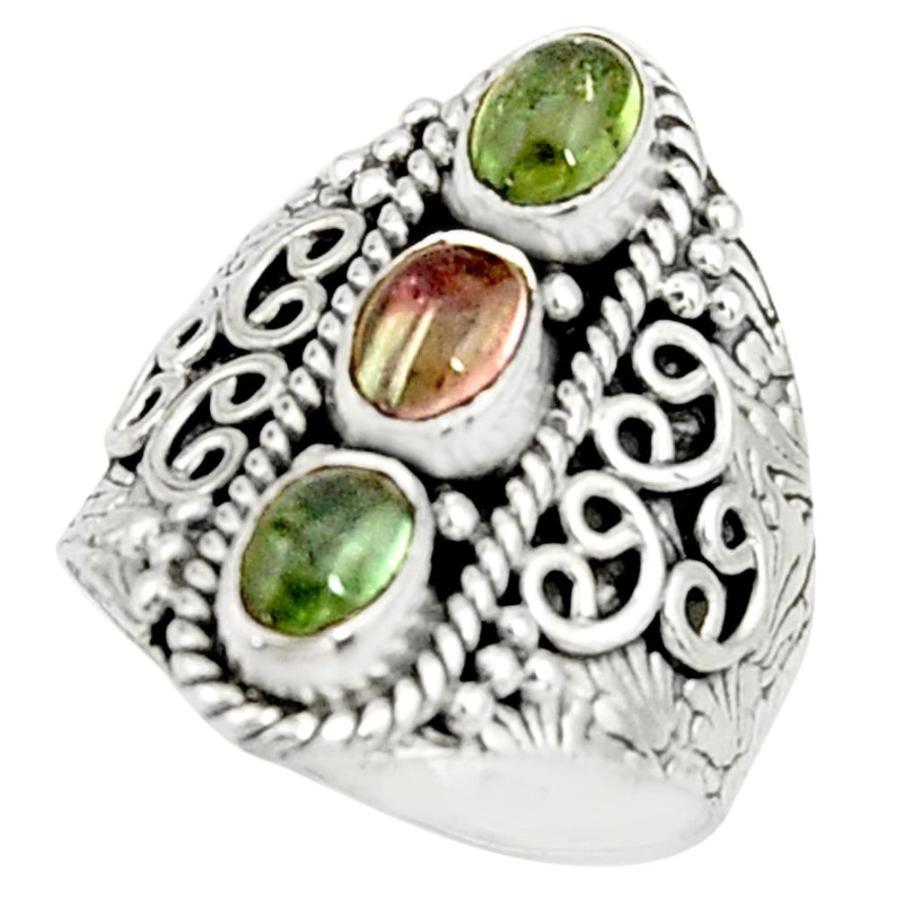 3.03cts natural multi color tourmaline 925 sterling silver ring size 7.5 r22508