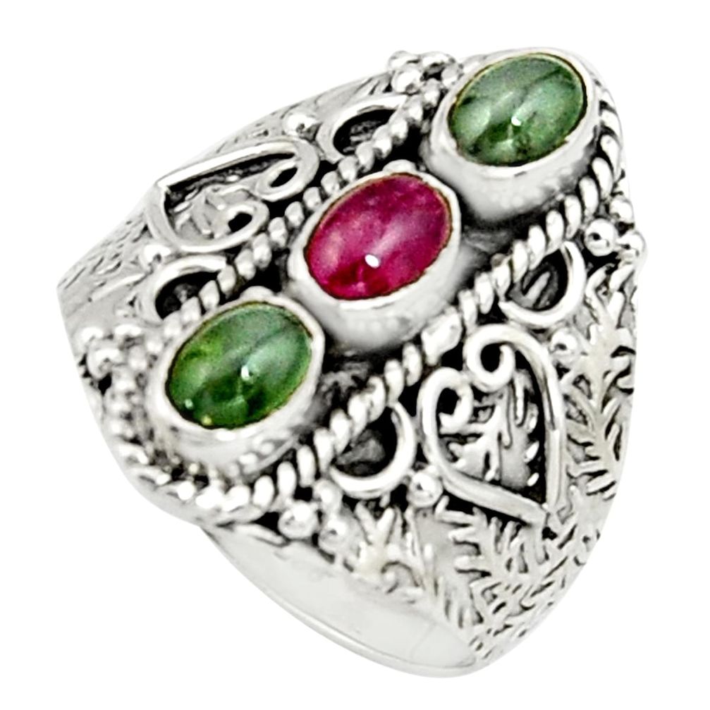 3.13cts natural multi color tourmaline 925 sterling silver ring size 9 r22501