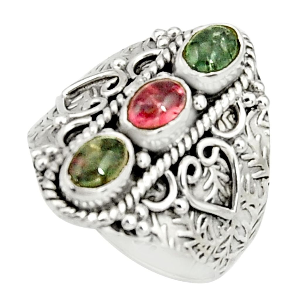 3.12cts natural multi color tourmaline 925 sterling silver ring size 9 r22502