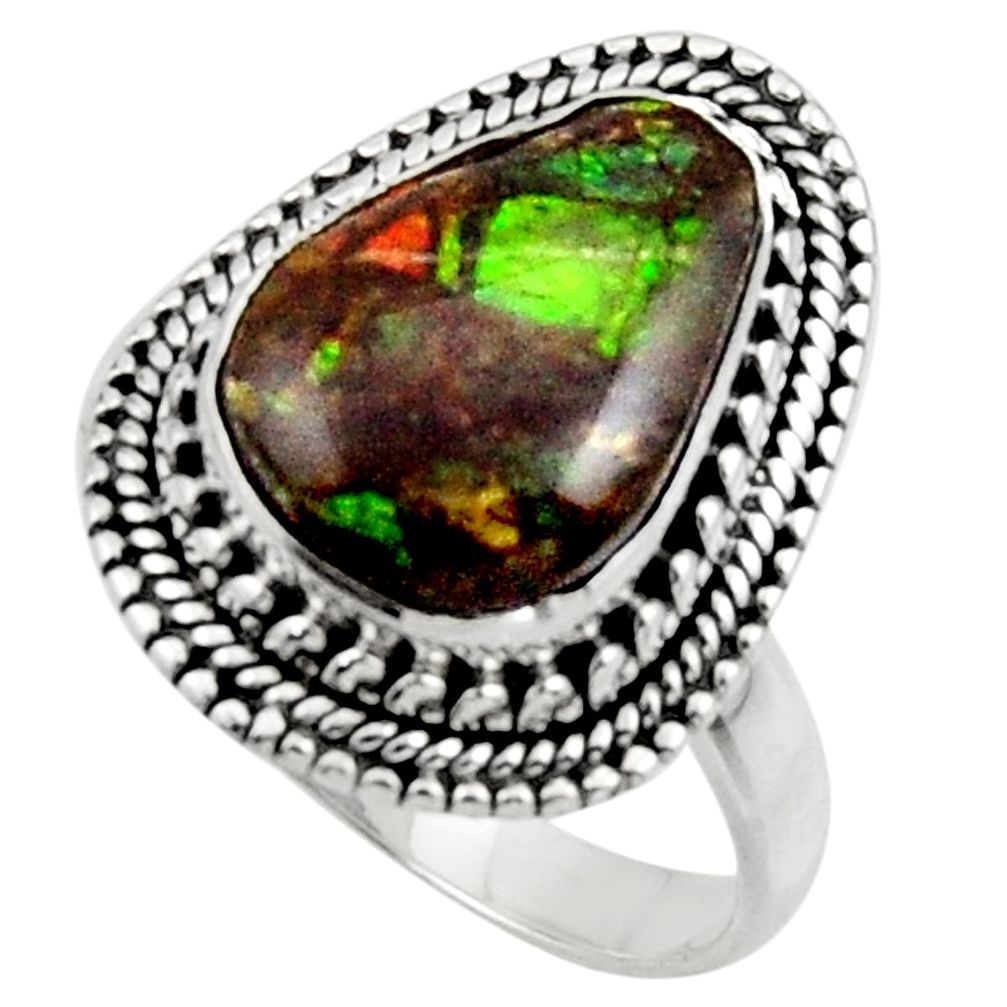 6.21cts natural multicolor ammolite (canadian) 925 silver ring size 9 r44516