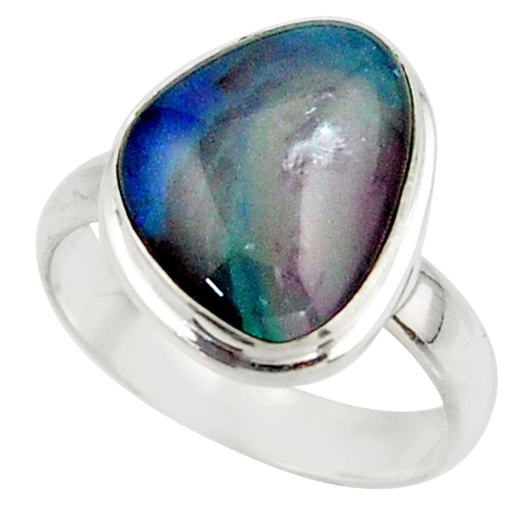 6.09cts natural multicolor australian opal triplet 925 silver ring size 7 r42521