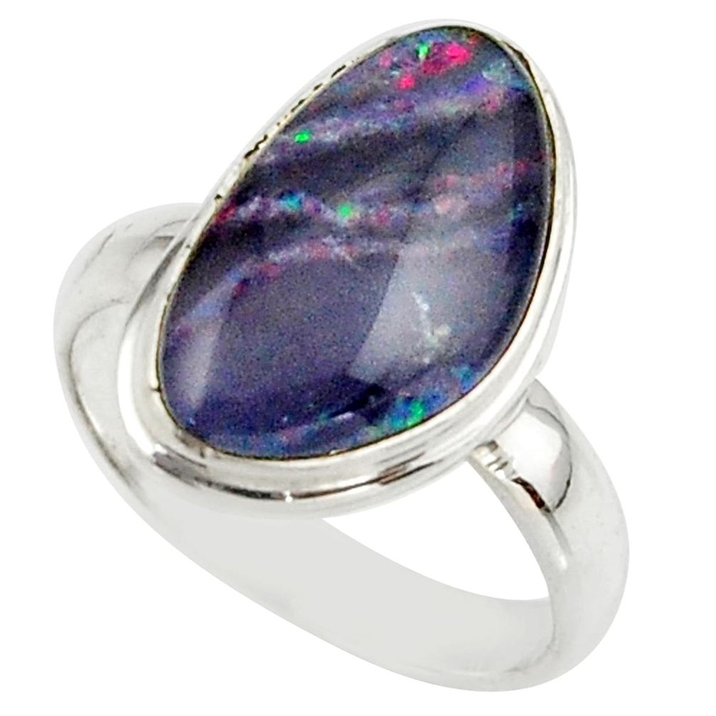 5.82cts natural multicolor australian opal triplet 925 silver ring size 7 r42536