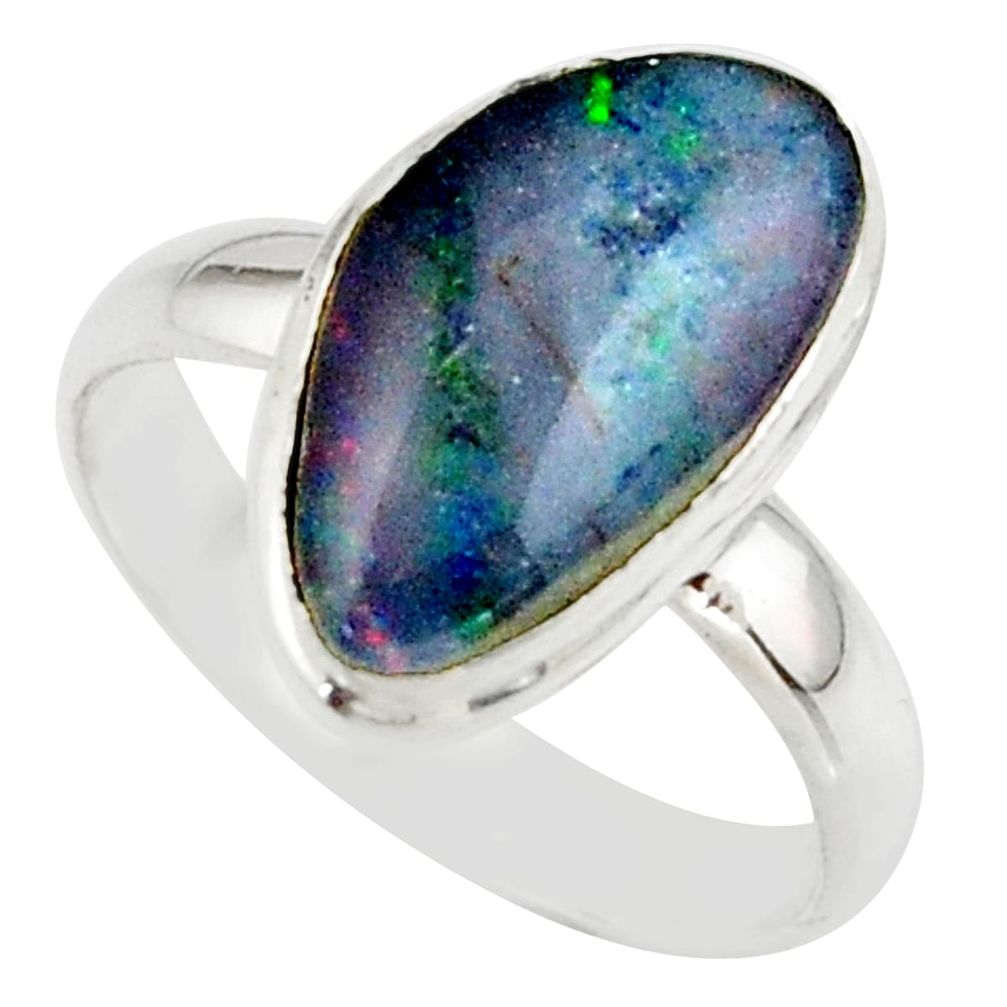 6.51cts natural multicolor australian opal triplet 925 silver ring size 8 r42504