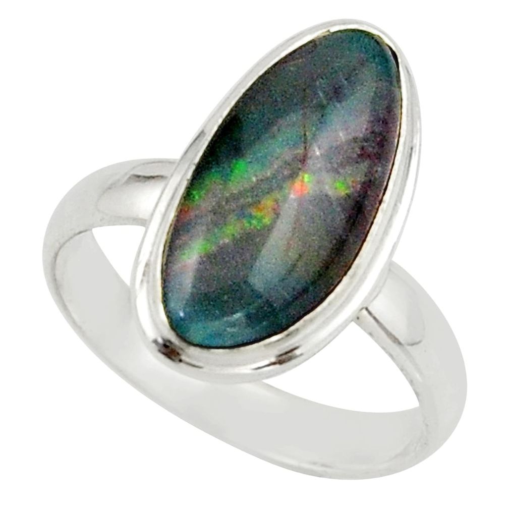 6.09cts natural multicolor australian opal triplet 925 silver ring size 8 r42511