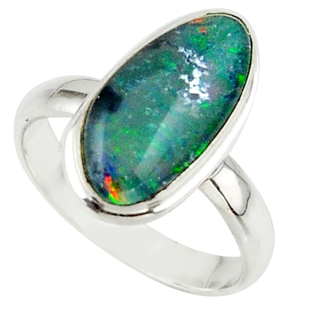 5.50cts natural multicolor australian opal triplet 925 silver ring size 8 r42532