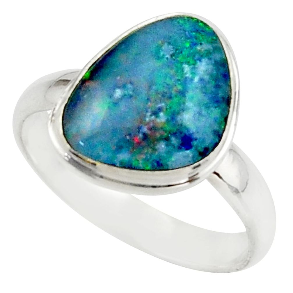 5.94cts natural multicolor australian opal triplet 925 silver ring size 9 r42510