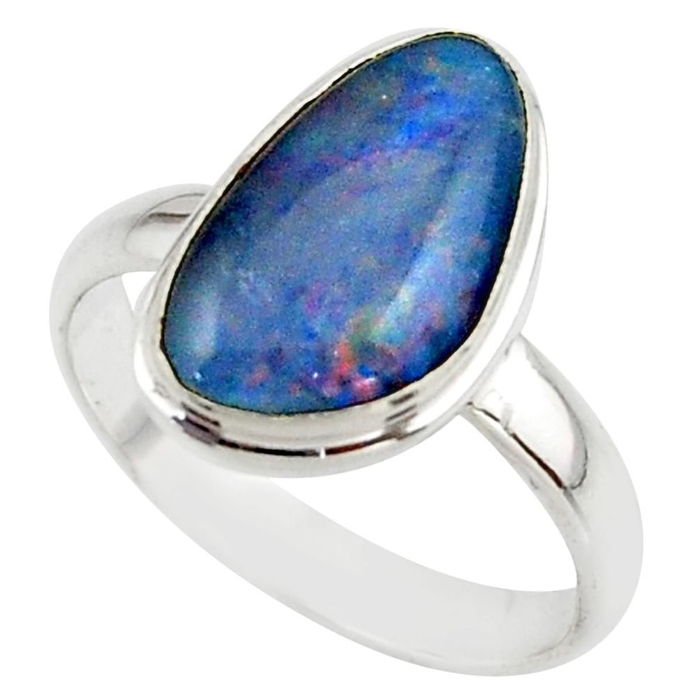 6.01cts natural multicolor australian opal triplet 925 silver ring size 9 r42540