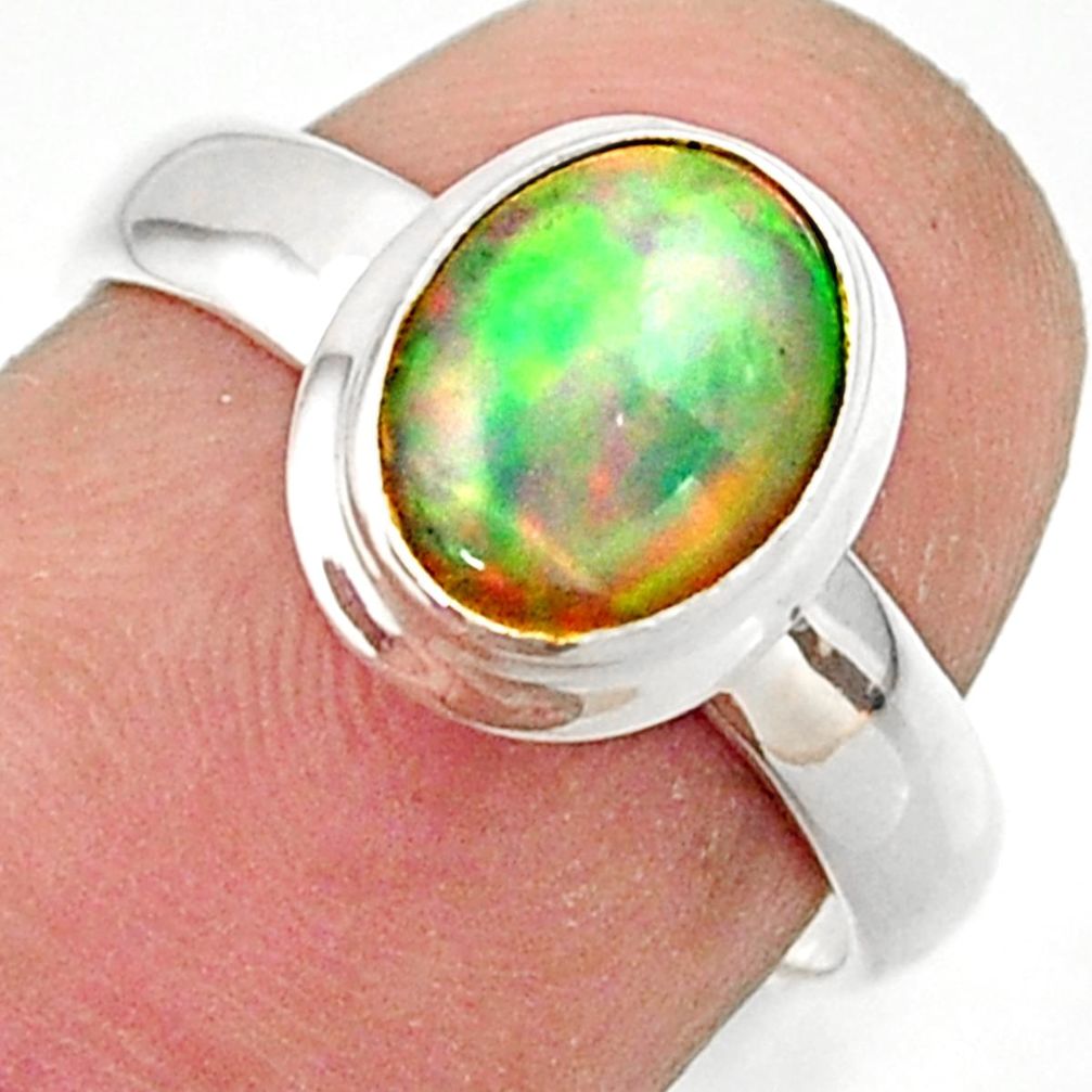 3.32cts natural multicolor ethiopian opal 925 silver ring size 6.5 r42648