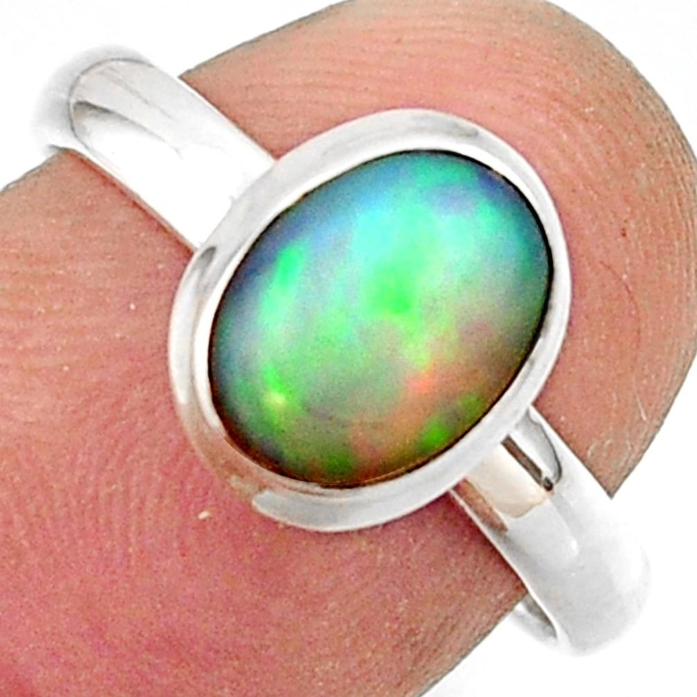 3.10cts natural multicolor ethiopian opal 925 silver ring size 7.5 r42649