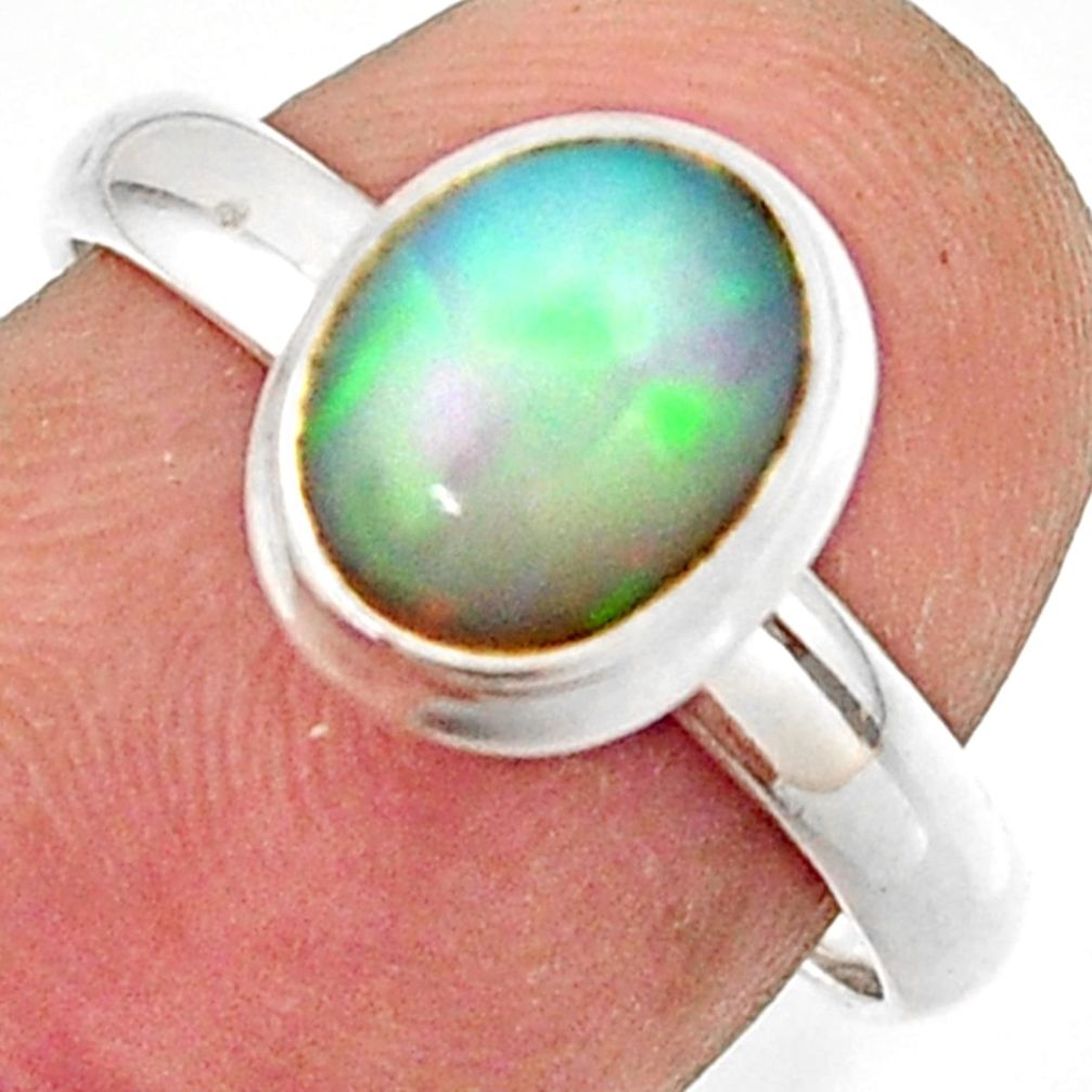 3.13cts natural multicolor ethiopian opal 925 silver ring size 7.5 r42650