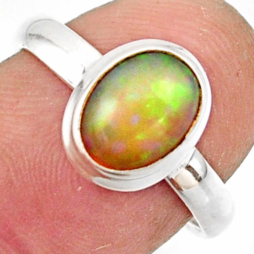 3.12cts natural multicolor ethiopian opal 925 silver ring size 7.5 r42656
