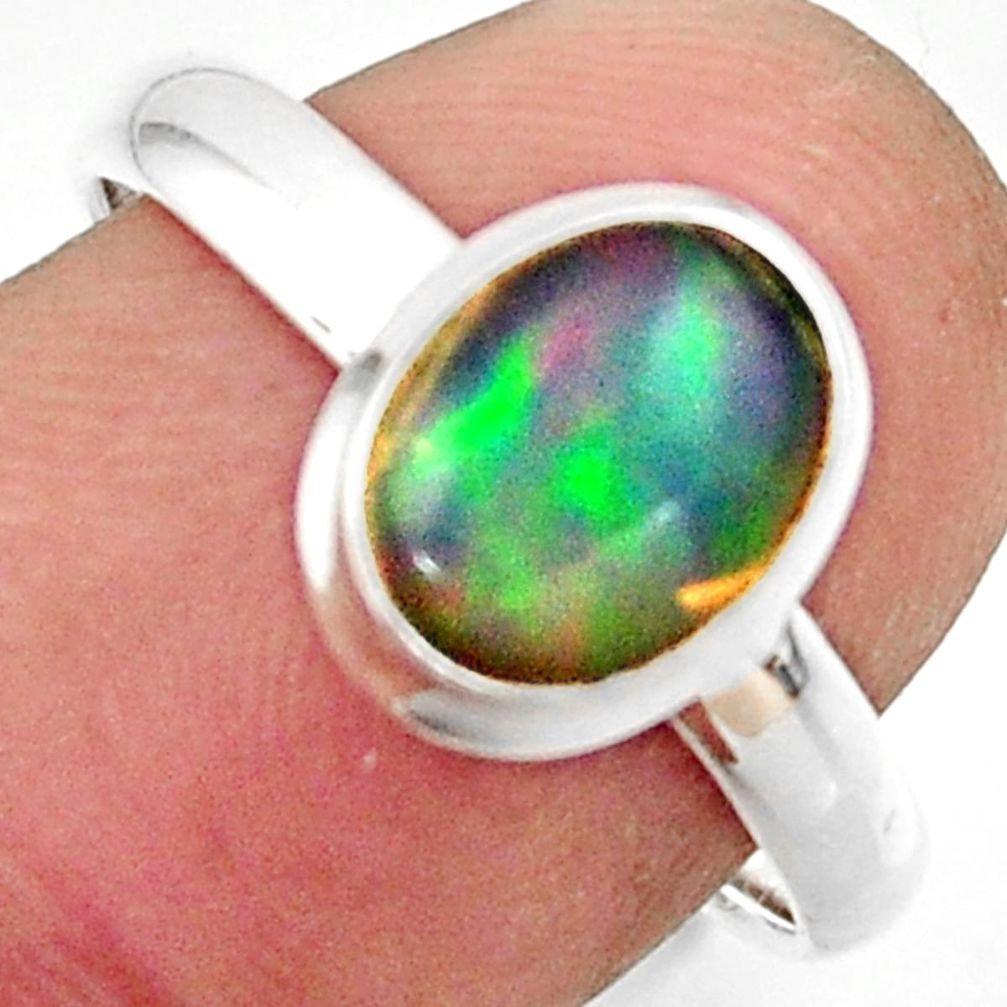 3.10cts natural multicolor ethiopian opal 925 silver ring size 8.5 r42657