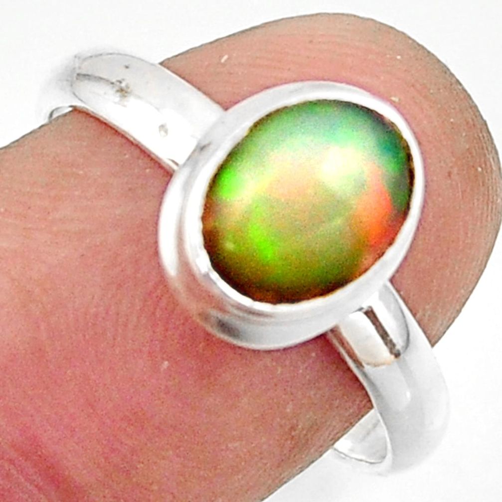 3.12cts natural multicolor ethiopian opal 925 silver ring size 8.5 r42659