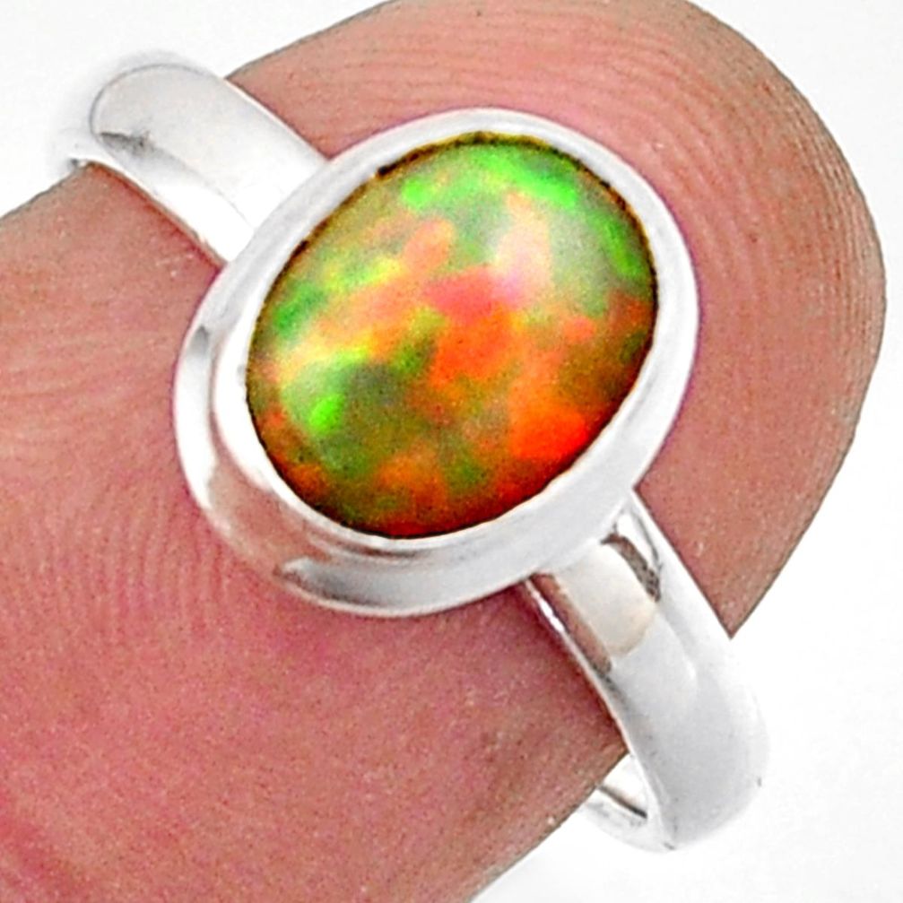3.14cts natural multicolor ethiopian opal 925 silver ring size 7.5 r42664