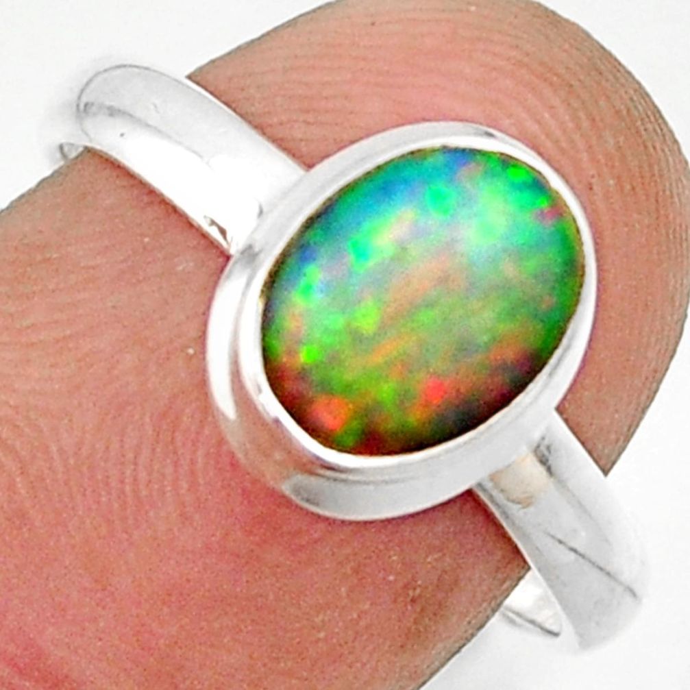 3.08cts natural multicolor ethiopian opal 925 sterling silver ring size 8 r42661