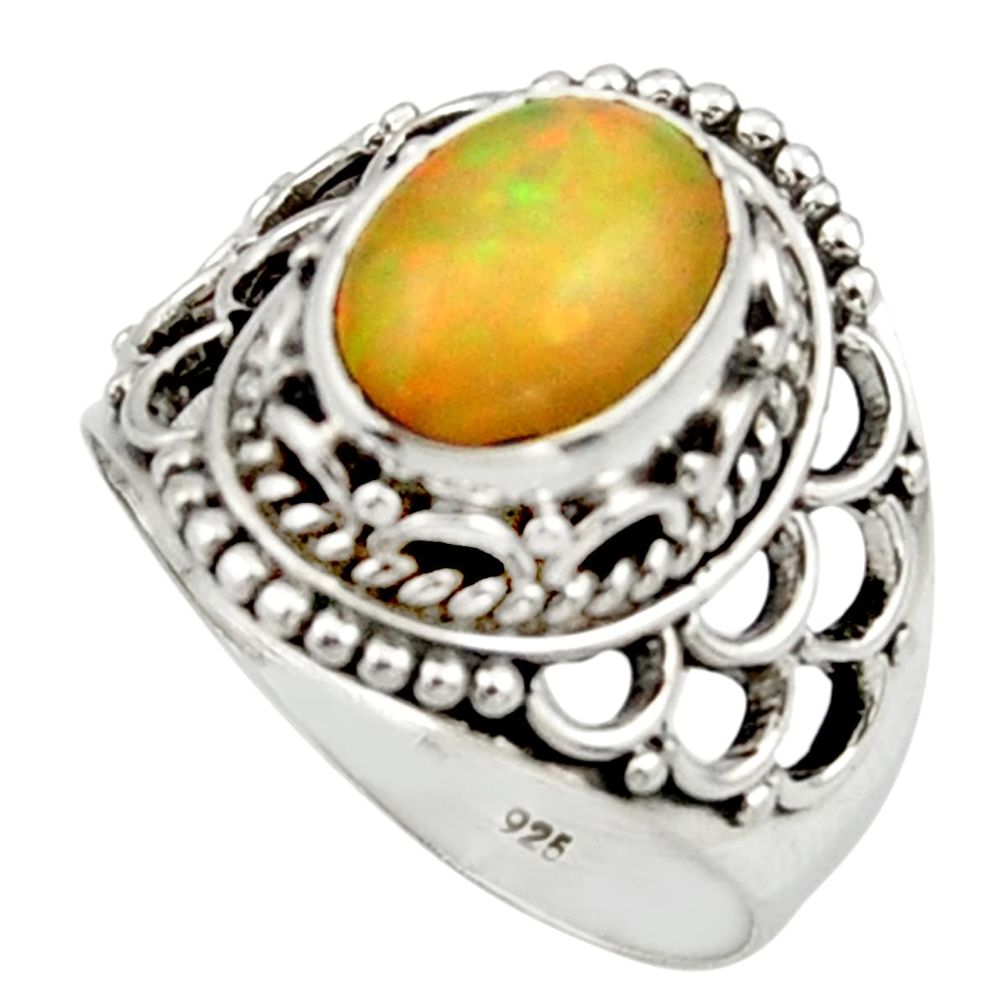 4.21cts natural multicolor ethiopian opal 925 sterling silver ring size 8 r44776