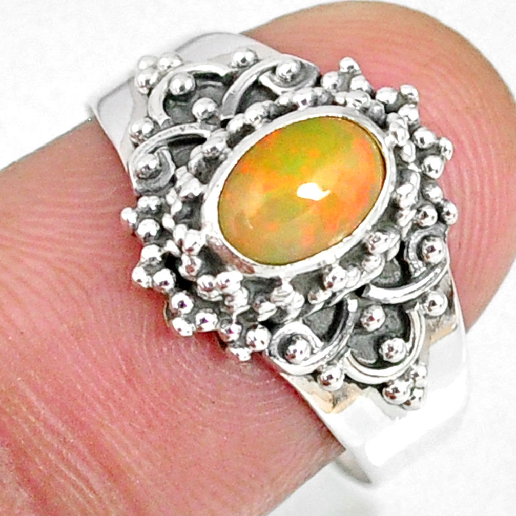 1.54cts natural multicolor ethiopian opal 925 sterling silver ring size 8 r59050