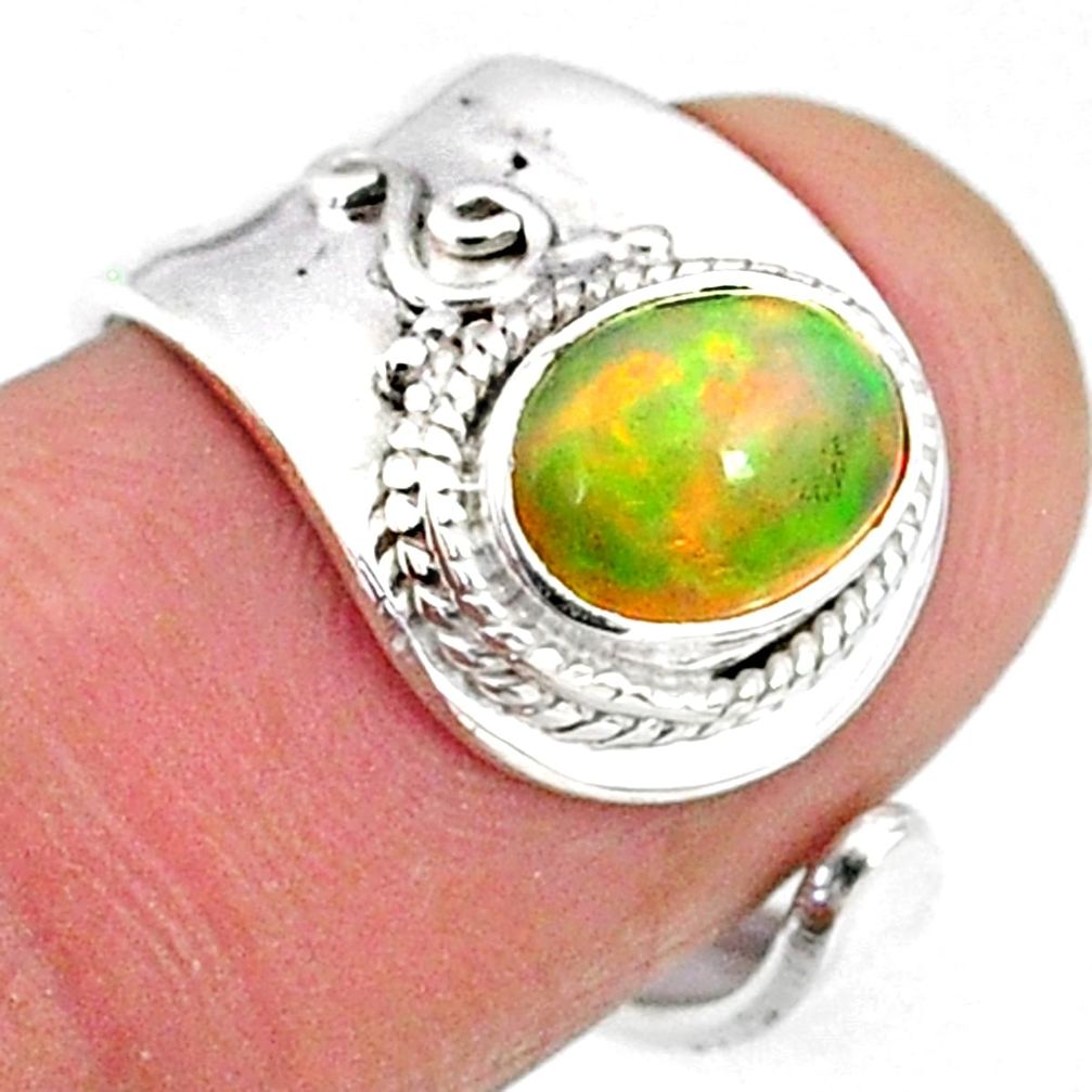 1.92cts natural multicolor ethiopian opal silver adjustable ring size 6.5 r65541