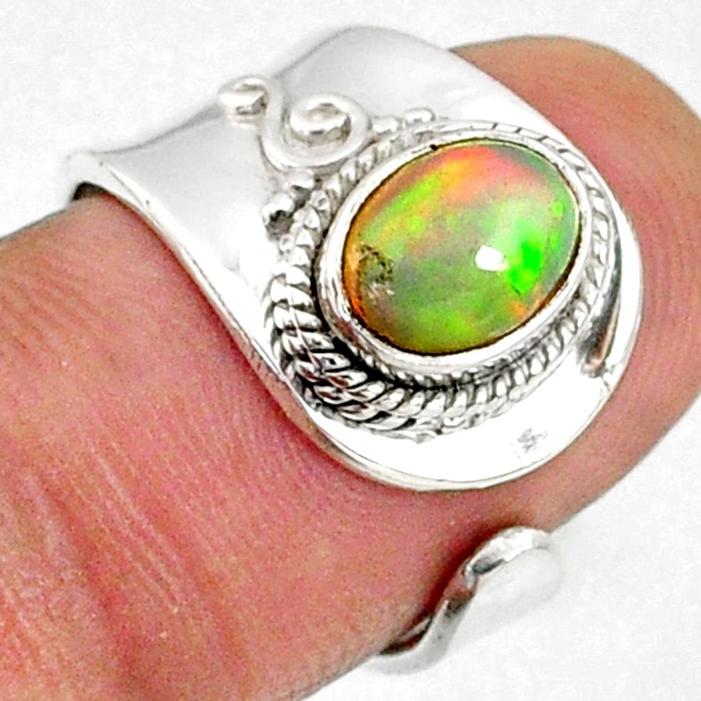 1.99cts natural multicolor ethiopian opal silver adjustable ring size 6 r65558