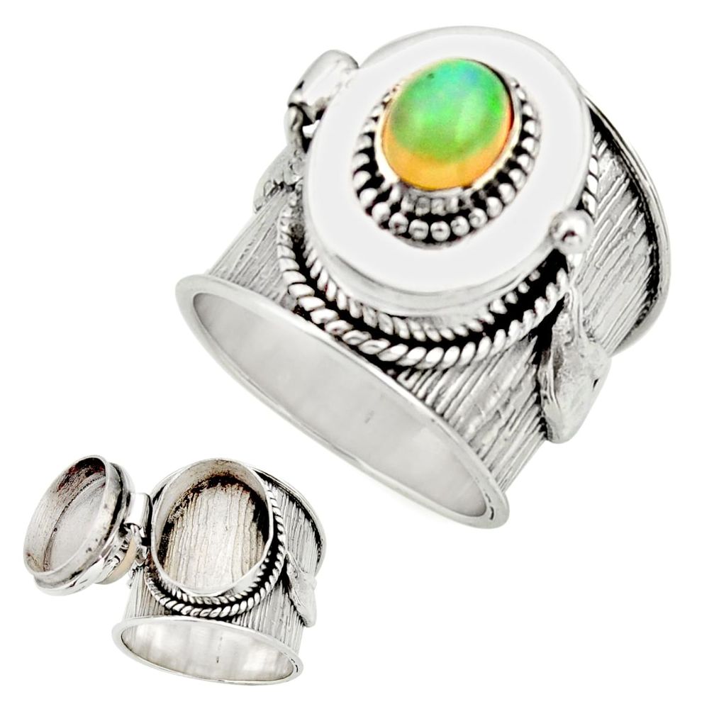 2.18cts natural multicolor ethiopian opal silver poison box ring size 8.5 r26654