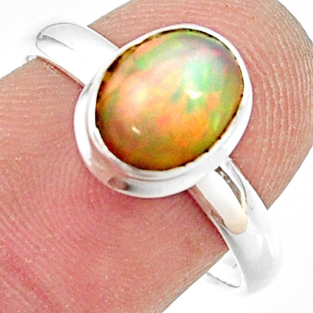 3.12cts natural multicolor ethiopian opal silver solitaire ring size 8.5 r35243