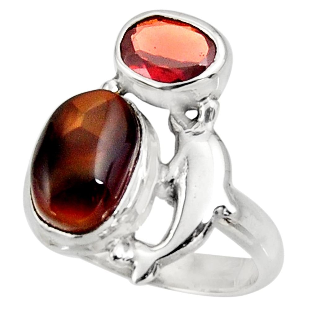 6.30cts natural multicolor mexican fire agate 925 silver ring size 7.5 d39096