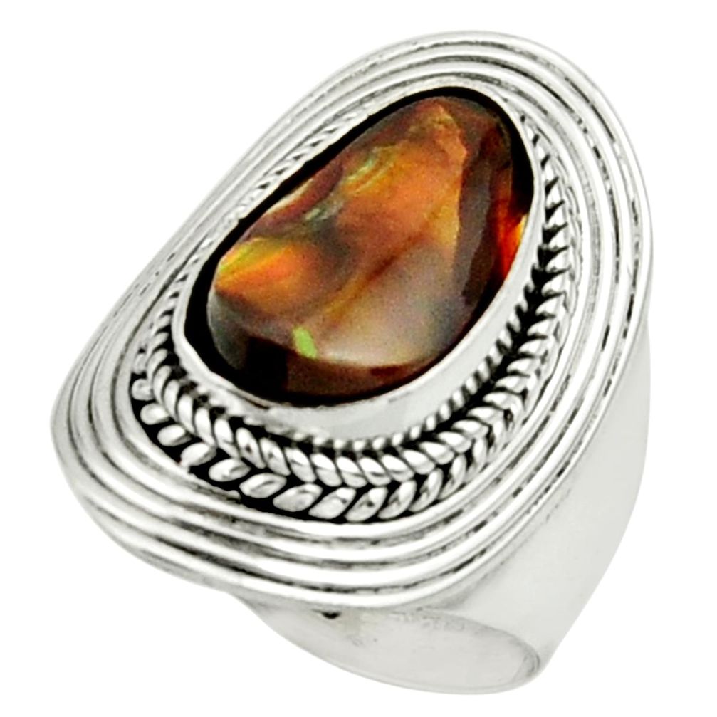 5.48cts natural multicolor mexican fire agate 925 silver ring size 7 r44445