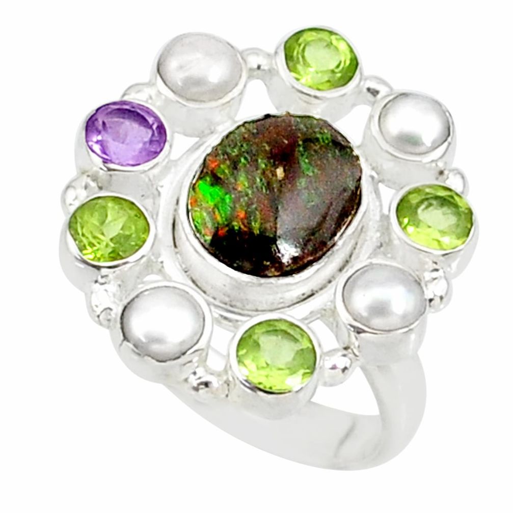 13.05cts natural multicolor mexican fire agate 925 silver ring size 8 r88501