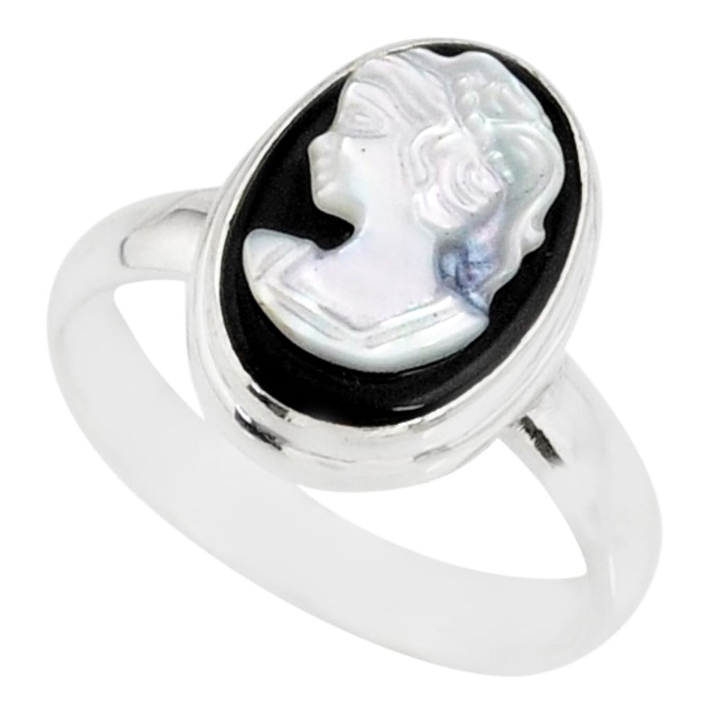 5.12cts natural opal cameo on black onyx 925 silver lady face ring size 9 r80459