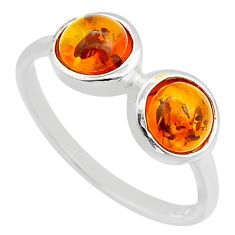 1.97cts natural orange baltic amber (poland) oval 925 silver ring size 8 c28908