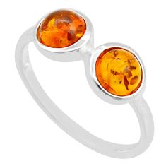 1.74cts natural orange baltic amber (poland) oval 925 silver ring size 9 c28906