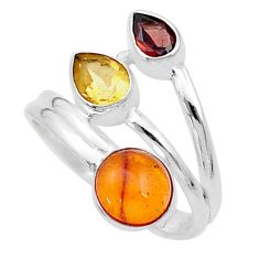 3.82cts natural orange baltic amber citrine garnet 925 silver ring size 9 u54722