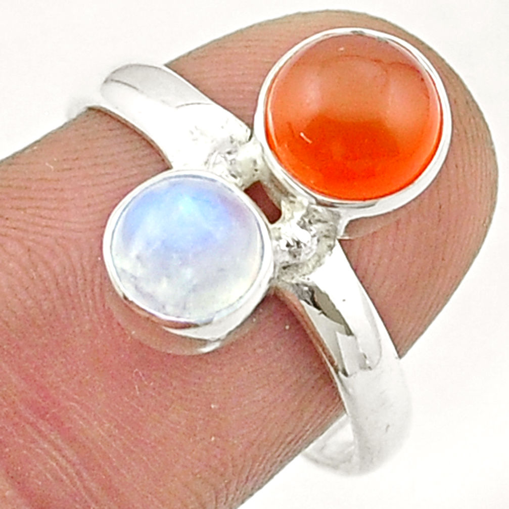3.93cts natural orange cornelian (carnelian) moonstone silver ring size 8 u36603