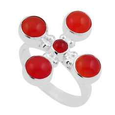 5.32cts natural orange cornelian (carnelian) round silver ring size 7.5 n24265