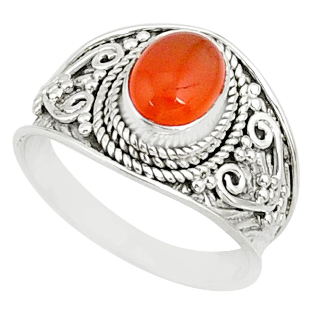2.14cts natural orange cornelian 925 silver solitaire ring size 7.5 r81510