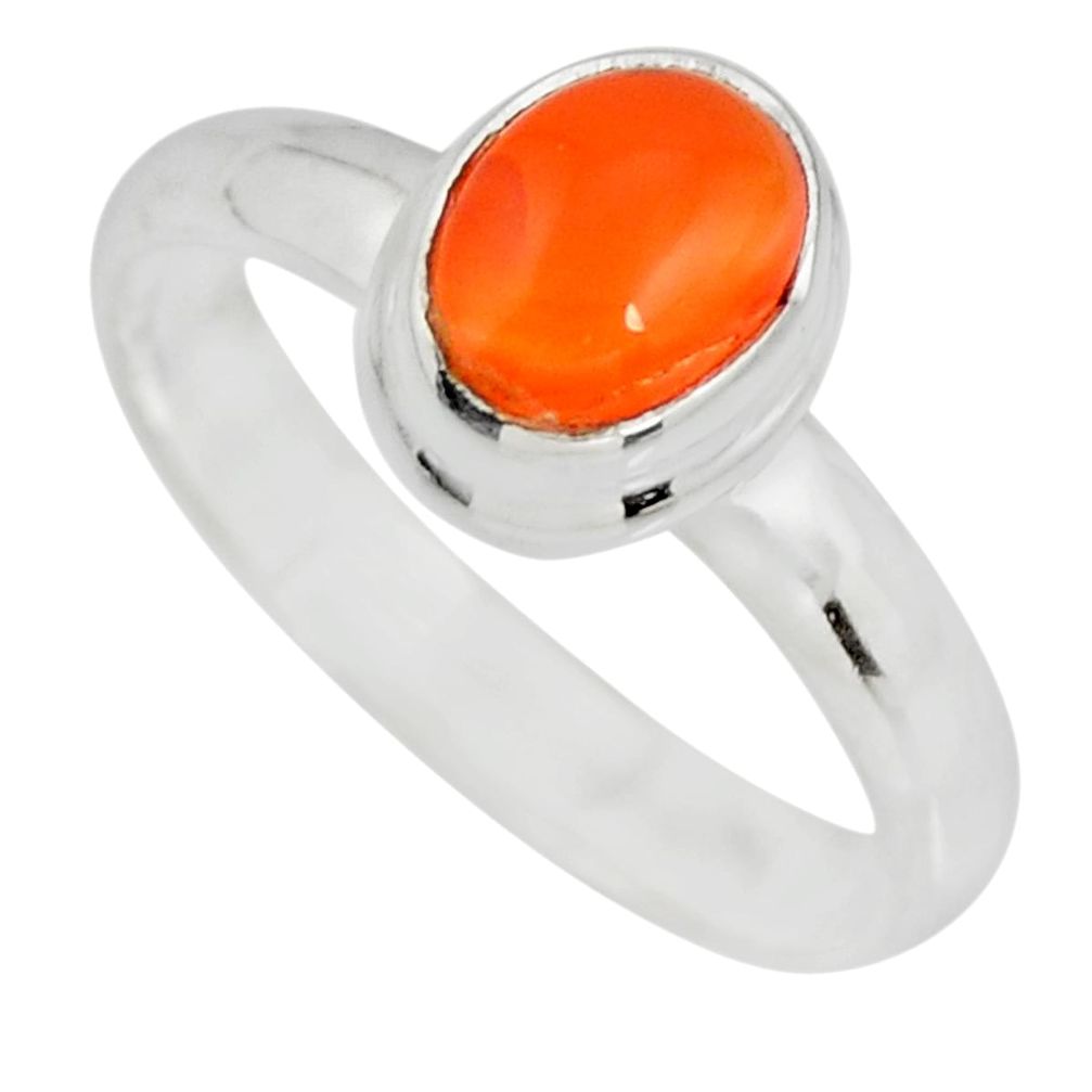 2.26cts natural orange cornelian 925 silver solitaire ring size 8 r26392