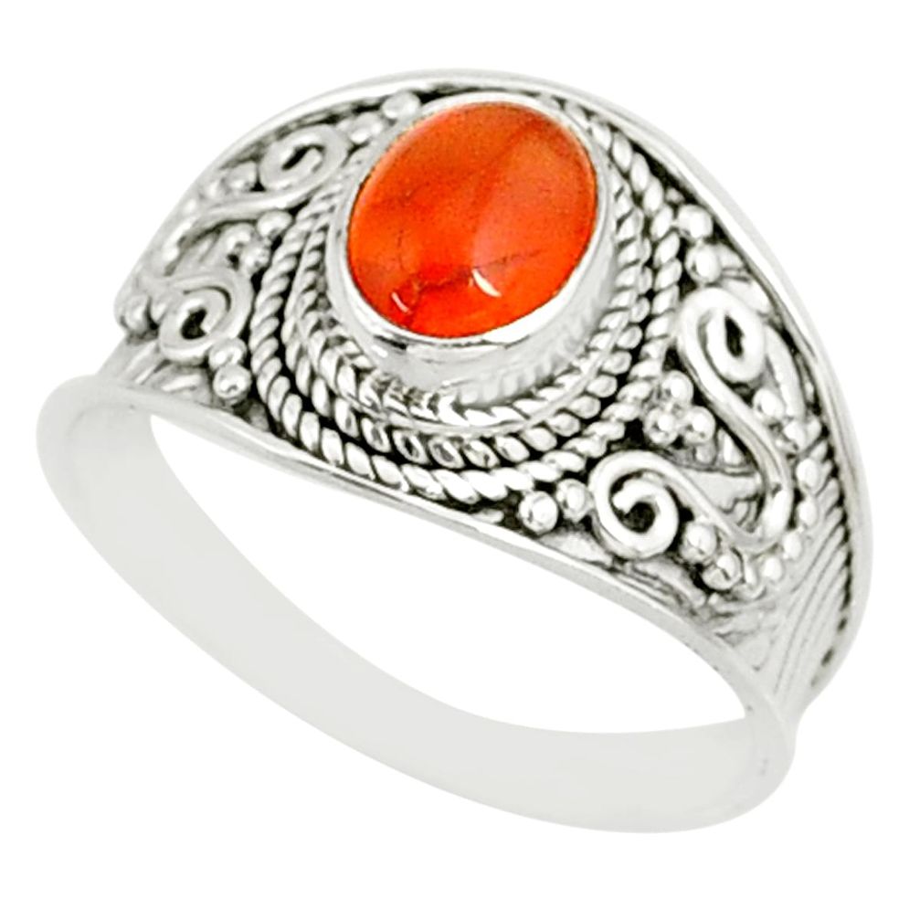 2.14cts natural orange cornelian oval 925 silver solitaire ring size 9 r81509