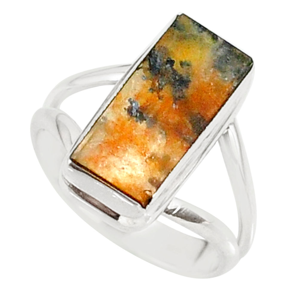 7.07cts natural orange dendritic quartz 925 sterling silver ring size 7.5 r88503