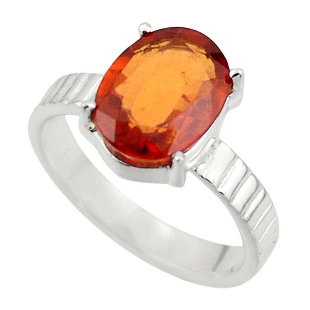 4.22cts natural orange hessonite garnet 925 sterling silver ring size 7.5 r43334