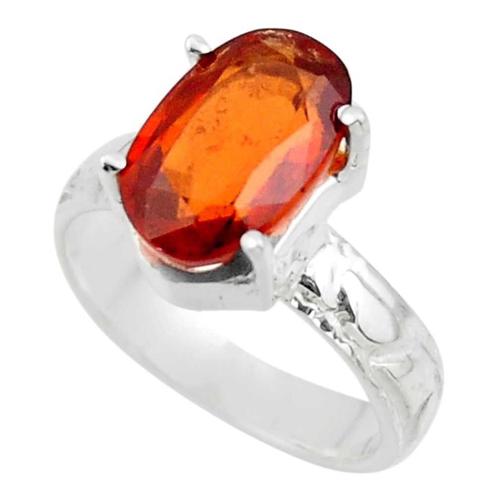 4.58cts natural orange hessonite garnet 925 sterling silver ring size 6 r43343