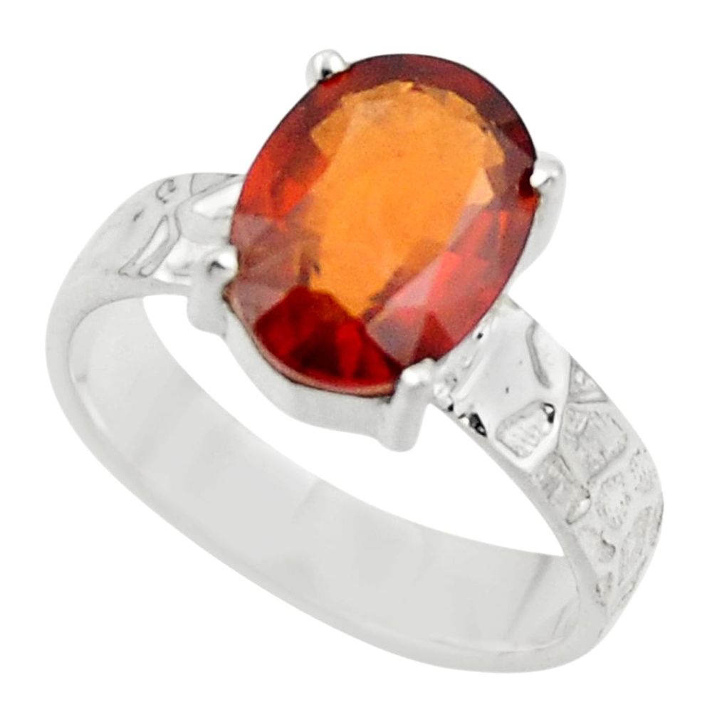 5.42cts natural orange hessonite garnet 925 sterling silver ring size 7 r43326