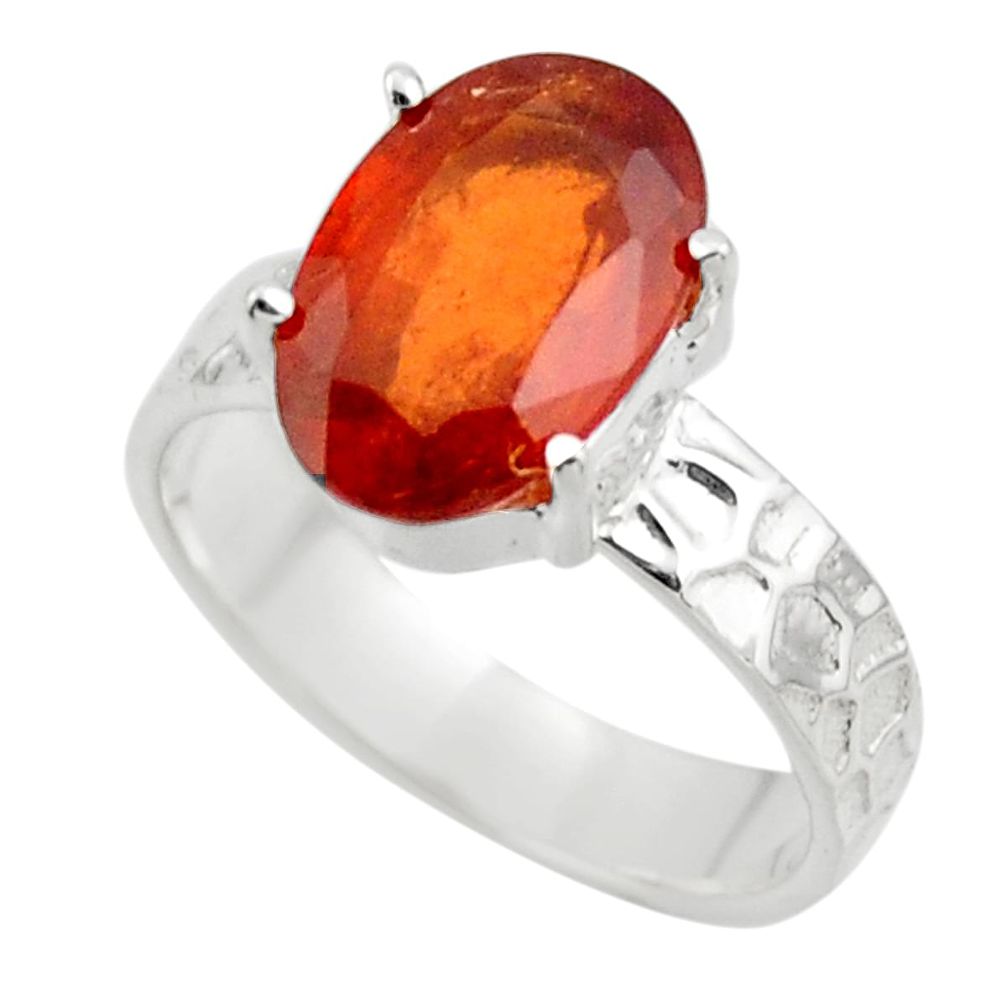 4.37cts natural orange hessonite garnet 925 sterling silver ring size 7 r43341